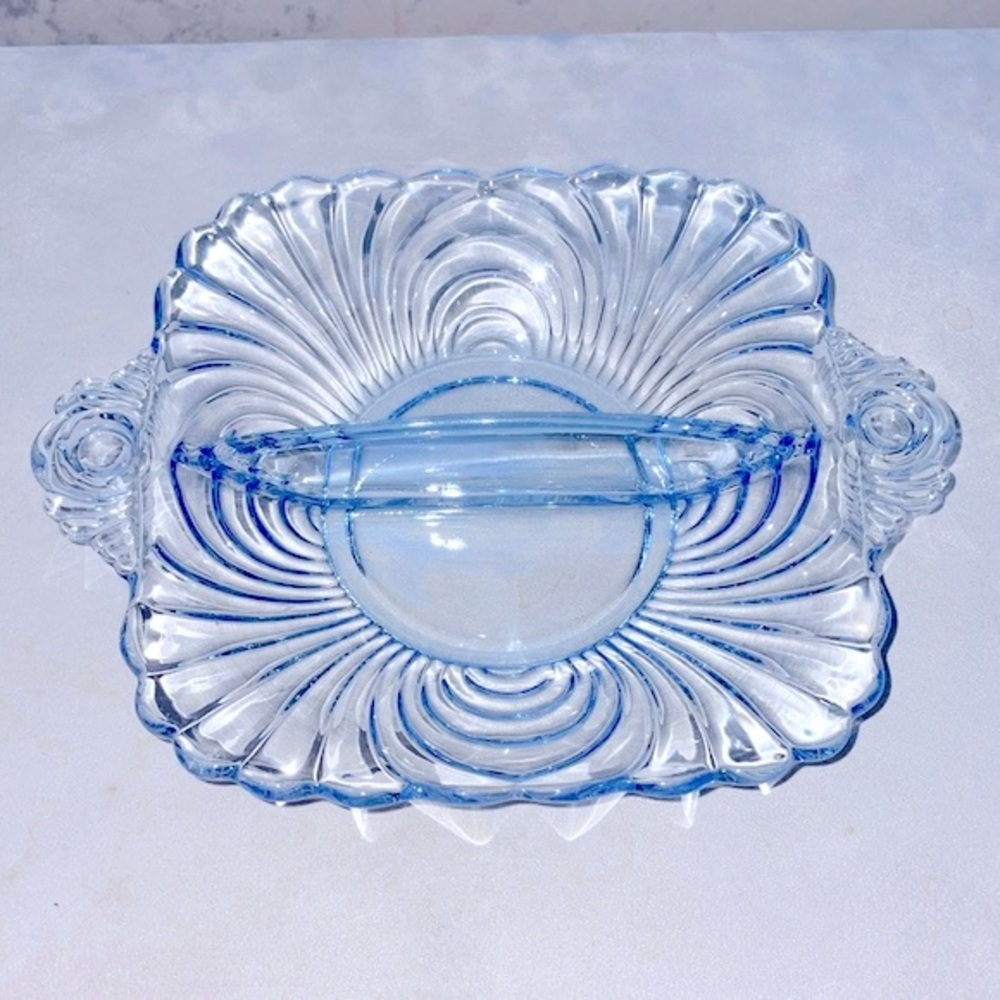 Caprice Moonlight Blue Divided Relish Dish 2 Part 7” Cambridge Glass Like New